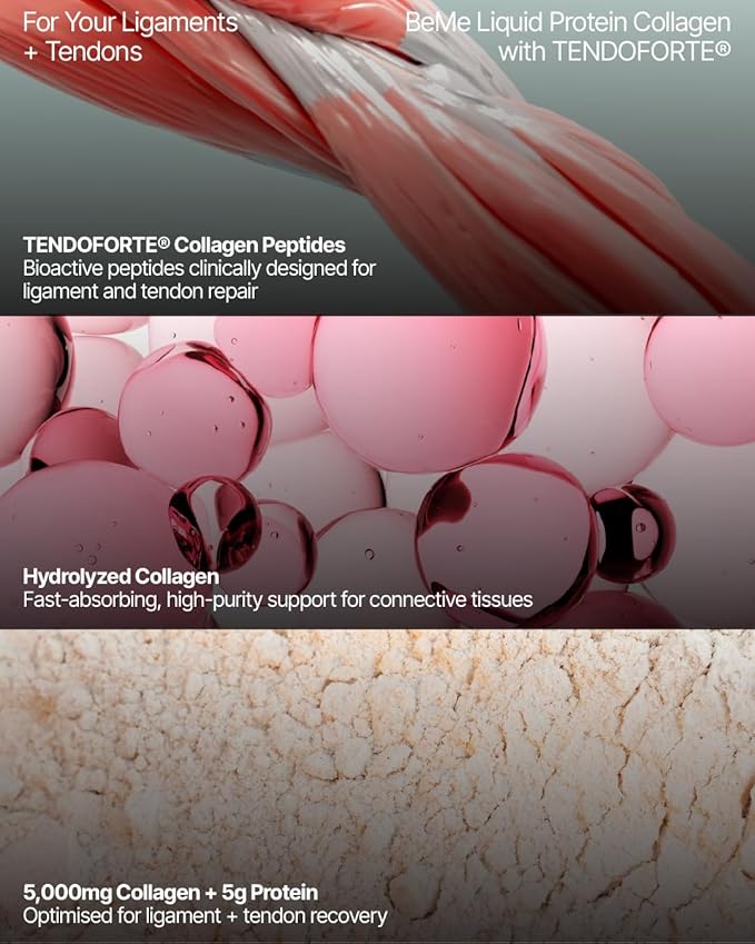 BeMe Liquid Collagen Peptides for Athletes - 5,000mg TENDOFORTE for Ligament & Tendon Strength - 2X Faster Absorption - Clinically Proven for Injury Prevention & Faster Recovery - Delicious Grapefuit