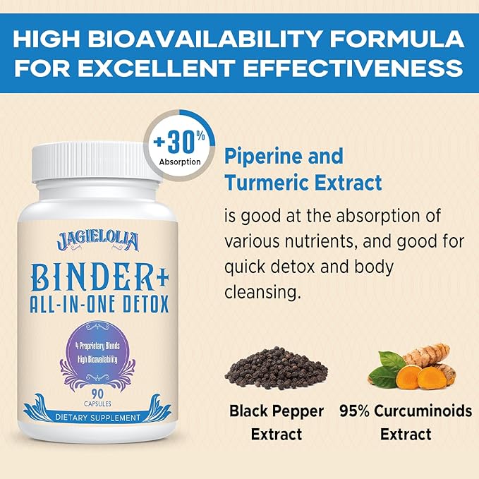 All-In-One Detox Binder Supplement 1500 MG - High Bioavailability, Liver Gut Detox Cleanse with Activated Charcoal, Zeolite & Bentonite Clay for Toxins, Liver, Digestive, 270 Vegan Capsules