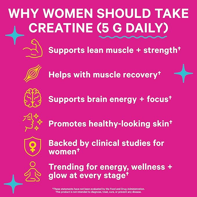 Pink Stork 5g Micronized Creatine Monohydrate Powder for Women - Support Muscles, Cellular Energy, Cognitive Function - Essential Amino Acid - Clean Alternative to Pills or Gummies - 30 Servings