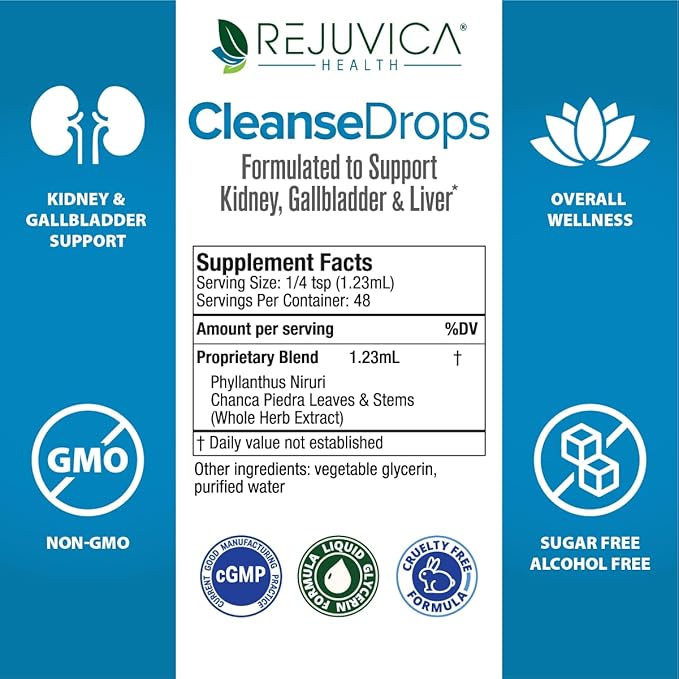 Rejuvica Health Cleanse Drops - Advanced Kidney & Gallbladder Cleanse Support Supplement - Liquid Delivery for Better Absorption - Chanca Piedra Used in Amazonian Rainforest