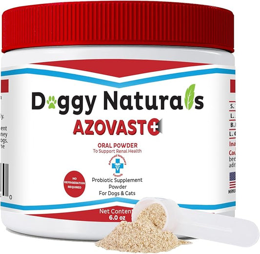 Azovast Plus Kidney Health Supplement for Dogs & Cats, Oral Powder (6 Oz) - (120 Doses/Jar) NO Refrigeration Required - Help Support Kidney Function & Manage Renal Toxins (Made in U.S.A) (6 Oz)