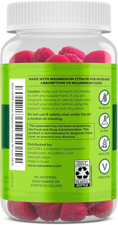 NATURELO Magnesium Citrate Gummies - for Calm & Relaxation Support, Natural Berry Magnesium Gummies, 60 Vegetarian Gummies (Pack of 2)