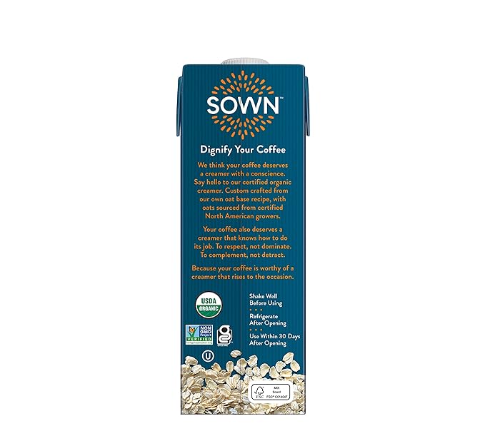 SOWN Organic Oat Creamer Salted Caramel - Barista Oat Milk Non Dairy Coffee Creamer - Plant Based, Dairy-Free, Vegan, Gluten-Free, Non-GMO, Shelf Stable - 32oz (Pack of 6)