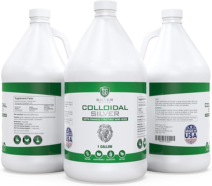 Enhanced Colloidal Silver Gallon Size—30ppm Pure & Natural Structured Silver Water—Organic Colloidal Silver Solution—128 oz (1 Gallon)
