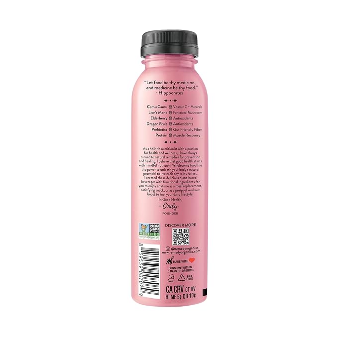Remedy Organics Berry Immunity 12-Pack | Plant Based 20g Protein Shakes, Ready to Drink | USDA Organic, Gluten Free, Dairy Free, Soy Free