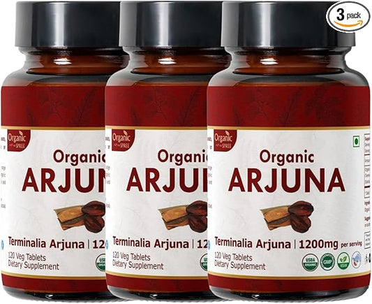 Arjuna 120 Tablets – USDA Organic Terminalia Arjuna Supplement – Supports Heart & Cardiovascular Health* - Pack of 3