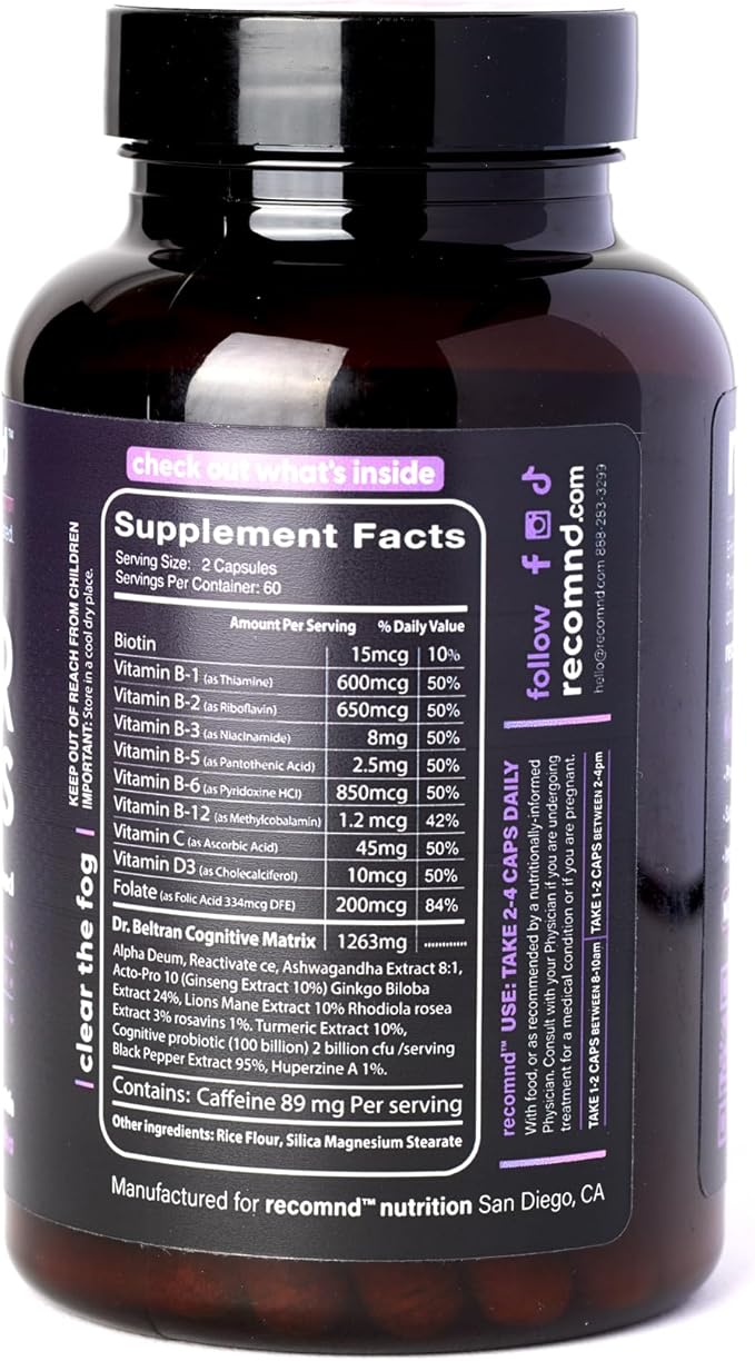 Nutrition - Clear Focus, Brain Supplements for Memory and Focus Support, Memory Supplements with Ashwaghanda, Lions Mane, Ginkgo Biloba, and More, 120 Capsules