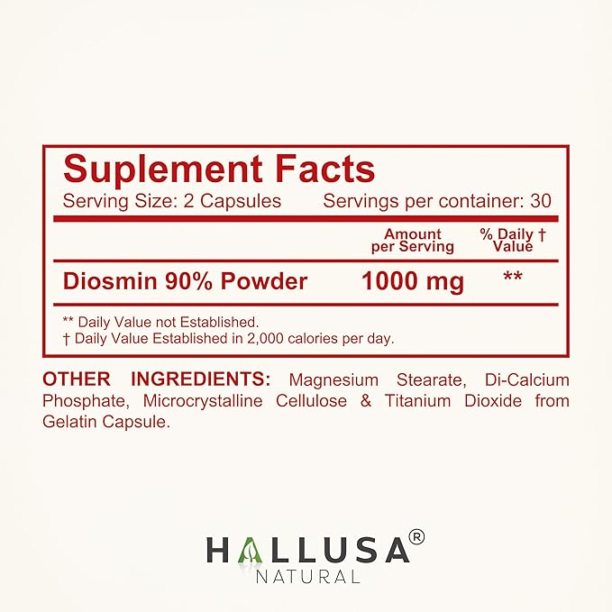 Hallosmine Advance Diosmin 1000mg, Leg Circulation, Heavy Legs, Varicose Veins, Circulatory Supplement, Vein Support & Blood Circulation Supplement - 60 Caps