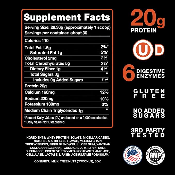 Devotion Nutrition Protein Powder Blend | Gluten Free, Keto Friendly, No Added Sugars | 1g MCT | 20g Whey & Micellar Protein | 2lb Tub (Salted Caramel Cone)