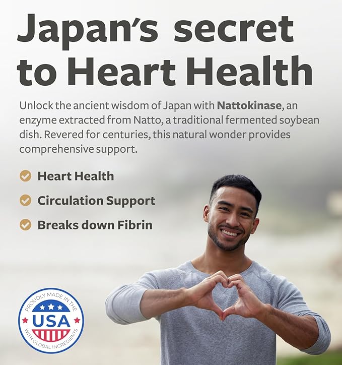 Healths Harmony Nattokinase 2000 FU (Non-GMO) Powerful Nattokinase Supplement Made from Naturally Fermented Soybeans - (2 Month Supply) 60 Vegan Natto Capsules
