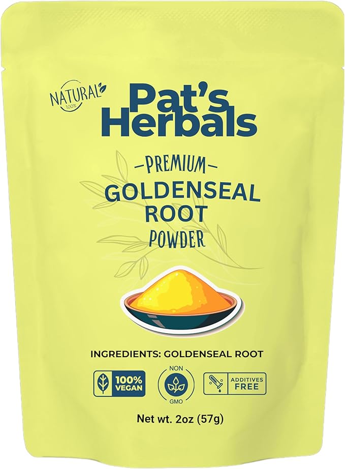 Pat's Herbals Goldenseal Root Powder - 2oz, USA Grown, Non-GMO | Pure Bright Yellow Root Powder