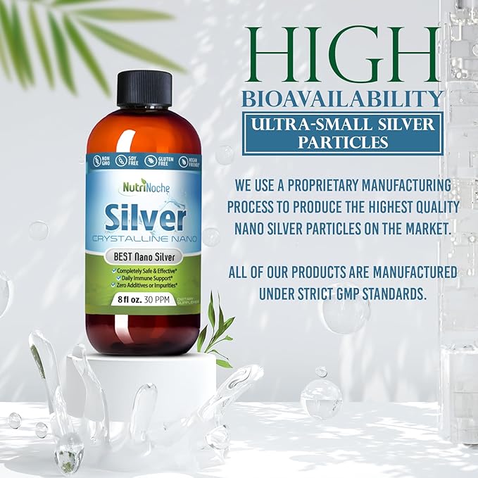 Nutrinoche Ultra Pure Colloidal Silver Spray - Excellent Daily Immune Support - Organic 99.99% Nano Particles - Ultra Pure Silver Hydrosol - 2 Ounces - 30 ppm