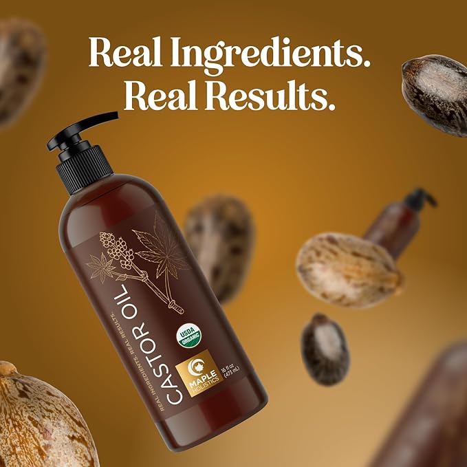 Organic Castor Oil for Hair Skin & Nails - USDA Organic Hexane Free Castor Oil for Skin Face Eyelashes Brows Stomach and Full Body Detox - Extra Virgin Non-GMO Vegan & Cruelty Free (16 Fl Oz)