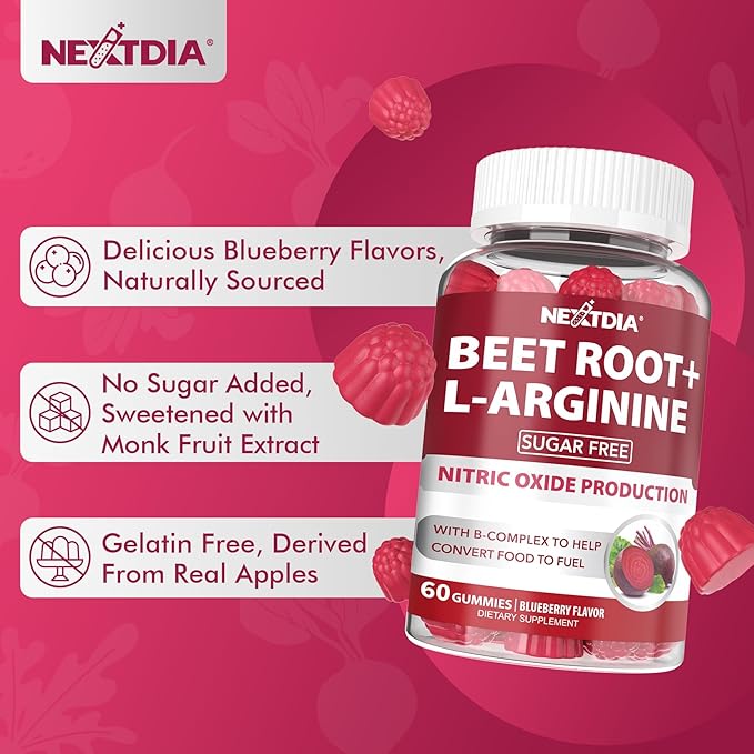 Beet Root Gummies & L-Arginine, Nitric Oxide Supplements for Men & Women w/Organic Beets, B1, B2, B3, B5, B6, Folate, B12 for Energy Boost & Circulation Support, Sugar Free, 120 Cts
