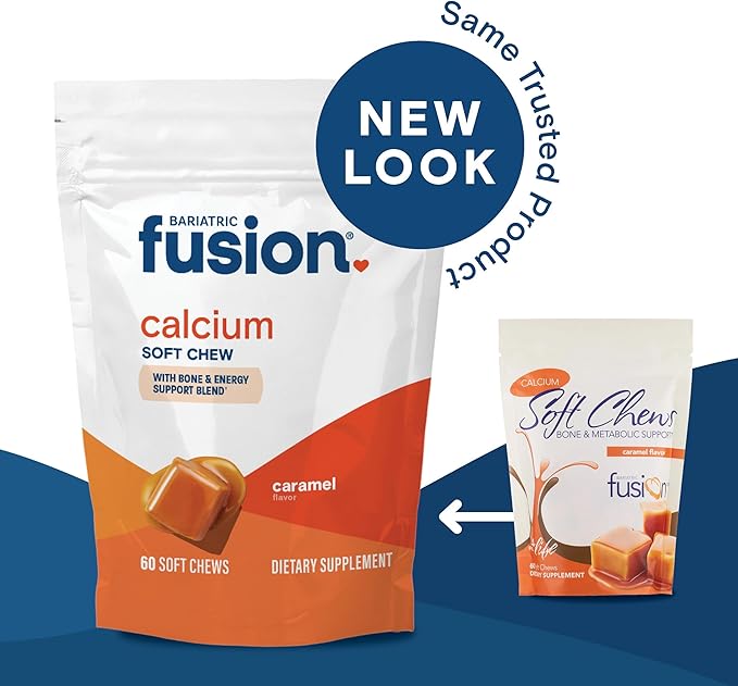 Bariatric Fusion Bariatric Calcium Supplement Chews | Calcium Citrate with Vitamin D3 Bariatric Vitamin | Sugar Free Chewable |500mg |Caramel | 60 Count
