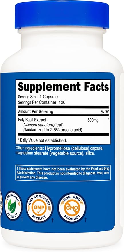 Nutricost Holy Basil Capsules 500mg, 120 Vegetarian Capsules - Gluten Free, Non-GMO
