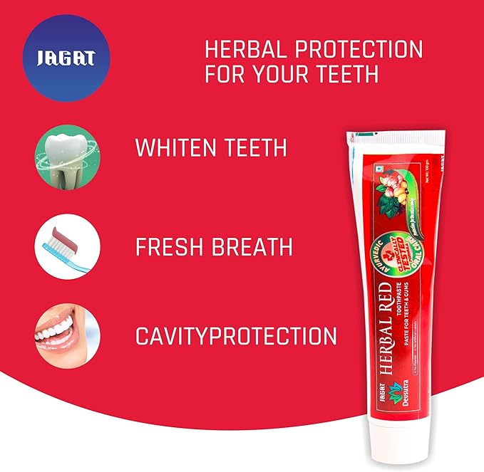 Jagat Devsutra Advanced Toothpaste & Red Toothpaste | Doctor Recommended Ayurvedic, Organic & Herbal | 100% Natural Teeth Whitening, No Fluoride & Artificial Colors, Gum Cure, Vegan - Pack of 4