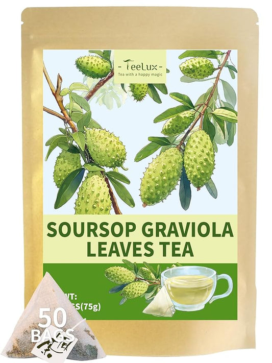 TeeLux Soursop Graviola Leaf Tea Bags, Natural Soursop Leaves Tea, Mild & Smooth Taste, Caffeine Free, 50 Count