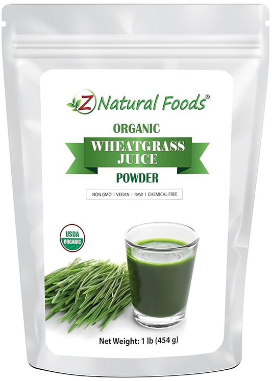 Z Natural Foods Organic Wheat Grass Juice Powder - Superfood for Healthy Aging & Digestion - Non-GMO, Vegan, Kosher - Perfect for Juices, Yogurts & Smoothies - Wheatgrass Juice Powder Bliss, 1 lb