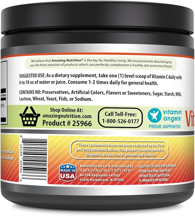 Amazing Formulas Vitamin C Powder Supplement | Unflavored Ascorbic Acid 1 Gram per Serving | 454 Servings per Container | Non-GMO | Gluten-Free | Made in USA
