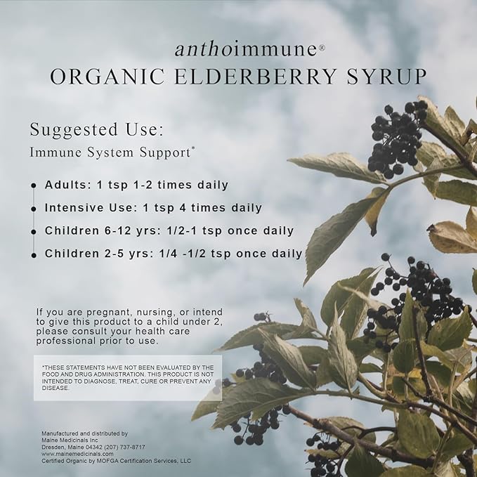 Organic Elderberry Syrup - Anthoimmune - Immune Support Supplement for Adults and Kids- USDA Organic, Ultra-Premium Black Elderberry Formula (4 oz) 24 Servings