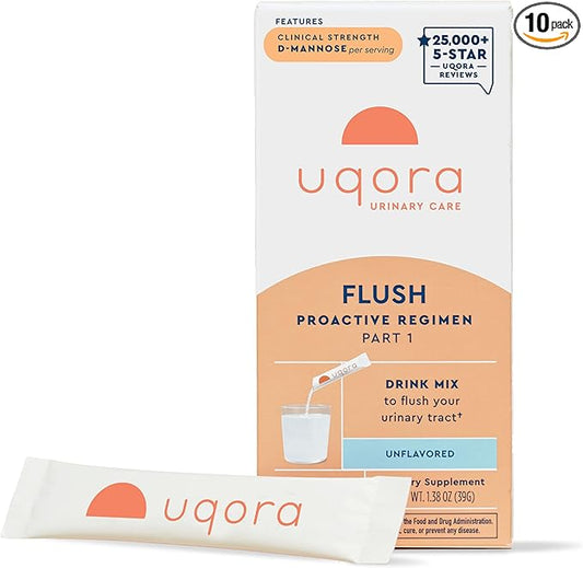 Uqora Flush - Urinary Tract* with D-Mannose, Vitamin C, Vitamin B6, Potassium, Magnesium & Calcium - Gluten-Free & Vegan - Unflavored - 10 Packets (1 Pack)