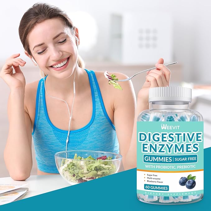 Digestive Enzymes Gummies - 2 Months Supply - Chewable Digestive Enzymes Gummy with Probiotics & Prebiotics Blend for Women Men, Sugar Free | Vegan | Blueberry Flavored (Pack of 2)