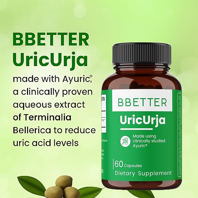 BBETTER UricUrja – Ayurvedic Supplement Uric Acid Support – Made Using Ayuric® – Lab-Tested Herbal Capsules -120 Capsules