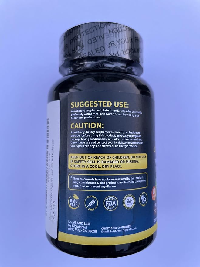 Organic Lions Mane Supplement Capsules - 240 Real Mushrooms Lion's Mane Capsules with Ginkgo Biloba Herb, Bacopa Monnieri, L Theanine, L Tyrosine - Mushroom Complex for Daily Wellness