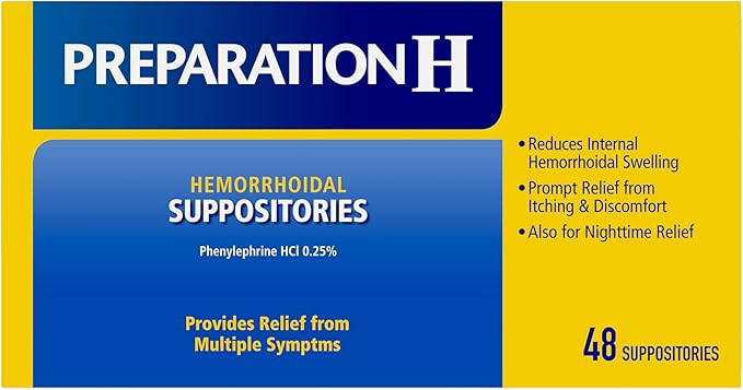 PREPARATION H Hemorrhoid Symptom Treatment Suppositories, Burning, Itching and Discomfort Relief (48 Count)