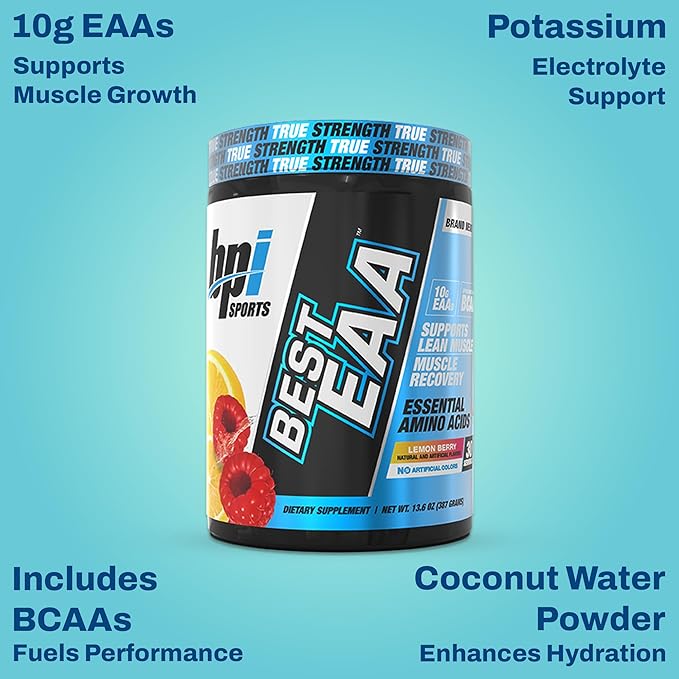 BPI Sports Essential Amino Acids EAA Powder - Pre, Intra & Post Workout Drink - BCAA Powder for Men & Women, EAA + BCAA + Hydration, Advanced Formula with 10g of EAA. (Lemon Berry)