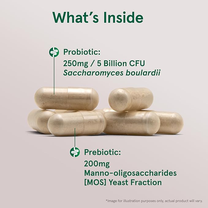 Jarrow Formulas Saccharomyces Boulardii Probiotics + MOS 5 Billion CFU Probiotic Yeast for Intestinal Health Support, Gut Health Supplements for Women and Men, 90 Veggie Capsules, 90 Day Supply