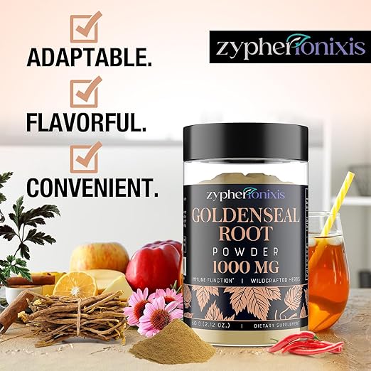 Wildcrafted Goldenseal Root Powder Supplement – 1000mg Organic Goldenseal Herbal Blend with Echinacea – Respiratory, Immune, Digestion & Skin Support – Gluten-Free – 60 Servings