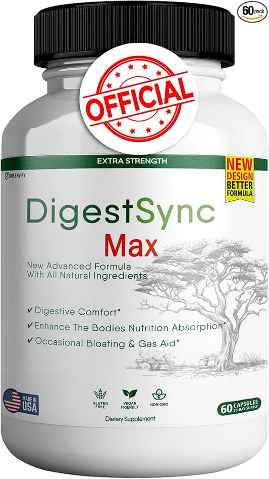 DigestSync Max Extra Strength Digestive Support, 60 Capsules, Gluten Free, Vegan, Natural Ingredients (1)