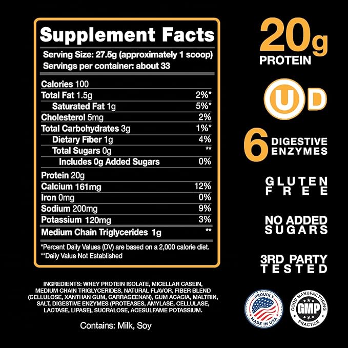 Devotion Nutrition Protein Powder Angel Food Cake – 20g Whey Isolate & Casein Protein Blend – No Added Sugar, Low Carb, Gluten-Free, Keto-Friendly, 1g MCT, Kosher – 2lb Pouch