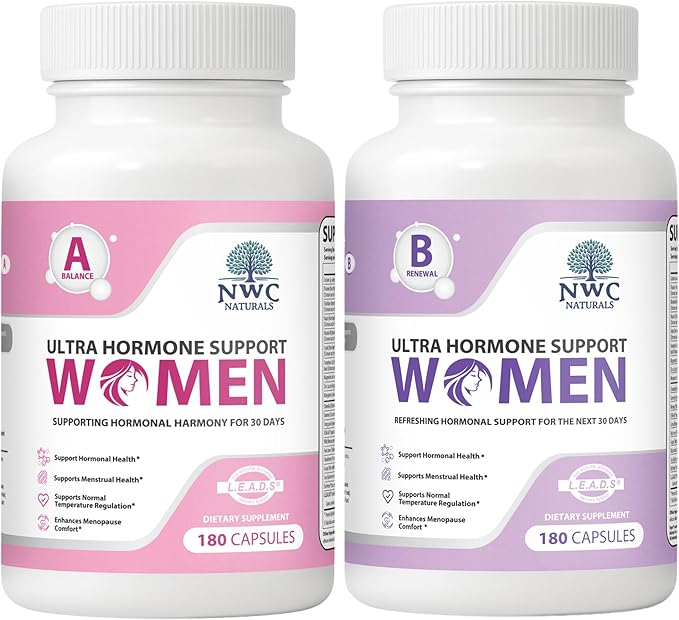 NWC Naturals Ultra-Hormone Support Combo, Hormone Harmony for Women & Rotating Hormone Balance for Women, 2-Pack (Formulas A + B, 360 Capsules) – Menopause & Cycle Support with B-Vitamins & Adaptogens