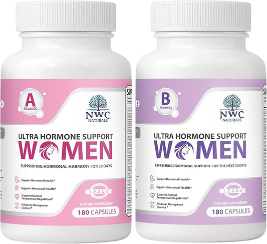 NWC Naturals Ultra-Hormone Support Combo, Hormone Harmony for Women & Rotating Hormone Balance for Women, 2-Pack (Formulas A + B, 360 Capsules) – Menopause & Cycle Support with B-Vitamins & Adaptogens