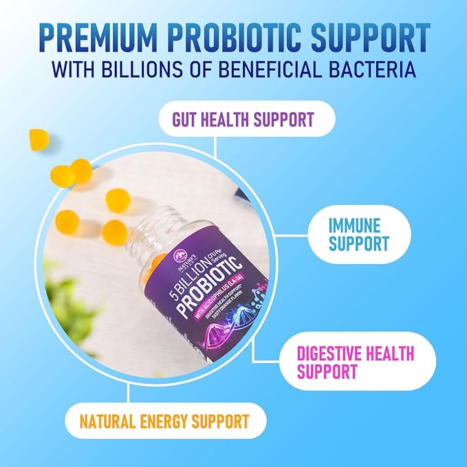 Probiotic Gummies for Women, Men & Teens - 5 Billion CFUs, 6 Pro Biotic Strains - Daily Probiotic Gummy Supplement for Natural Digestive Health, “Good” Gut & Immune Support, Orange Flavor - 60 Count