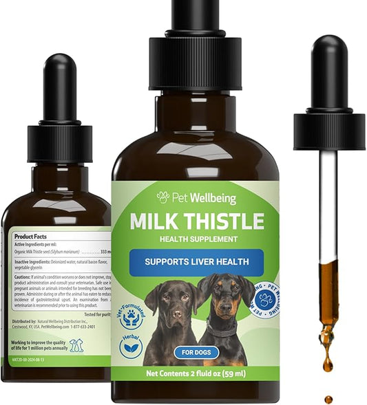 Pet Wellbeing Milk Thistle for Dogs - Organic, Supports Liver Health, Healthy Detoxification, Antioxidants, Liver Cell Support, Silymarins - Veterinarian-Formulated Herbal Supplement 2 oz (59 ml)