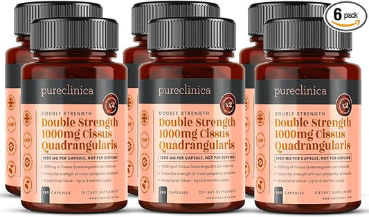 pureclinica Double Strength Cissus Quadrangularis 1000mg x 1080 Veggie Capsules(6 Bottles of 180)