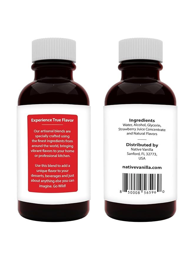 Native Vanilla - Pure Strawberry Extract - 4 Fl Oz - Pure Flavors and Extracts - Perfect for Cooking, Baking, and Dessert Crafting