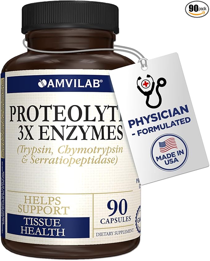Proteolytic Enzymes 3X - Trypsin, Chymotrypsin & Serrapeptidase - Reduces Edema & Irritation from Tissue Injury - Supports Body Wellness & Recovery - Dietary Supplement - 90 Capsules