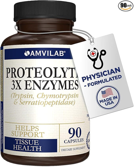 Proteolytic Enzymes 3X - Trypsin, Chymotrypsin & Serrapeptidase - Reduces Edema & Irritation from Tissue Injury - Supports Body Wellness & Recovery - Dietary Supplement - 90 Capsules
