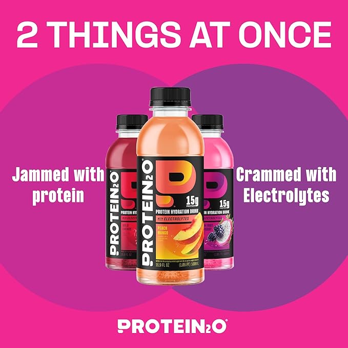 Protein2o Hydration Drink - 2-in-1 Liquid Clear Whey Protein Isolate and Electrolyte Drink - 15g Protein, Vitamins B5, B6 - Post-Workout Recovery - 16.9 Fl Oz - 12 Count Flavor Fusion Variety Pack