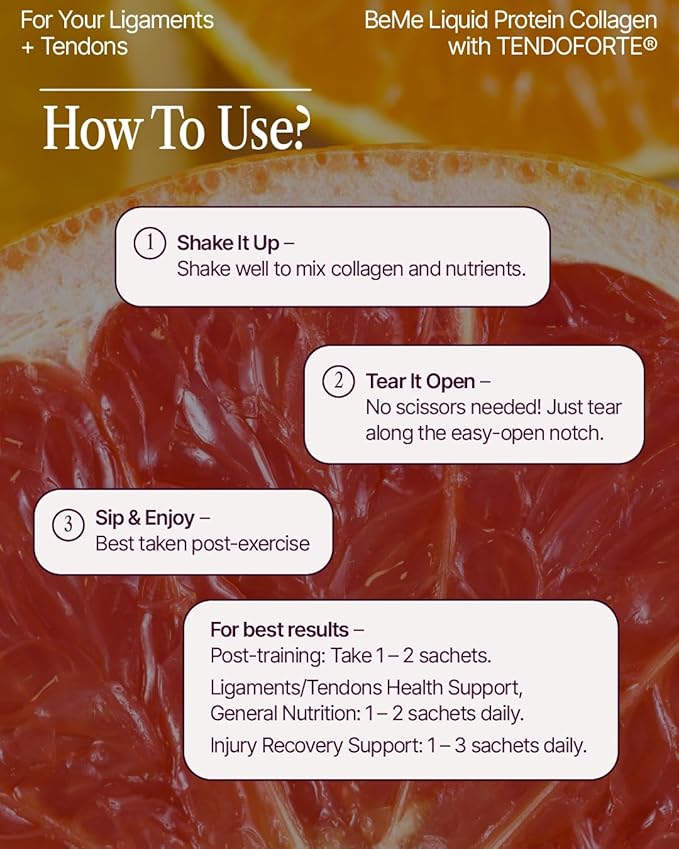 BeMe Liquid Collagen Peptides for Athletes - 5,000mg TENDOFORTE for Ligament & Tendon Strength - 2X Faster Absorption - Clinically Proven for Injury Prevention & Faster Recovery - Delicious Grapefuit