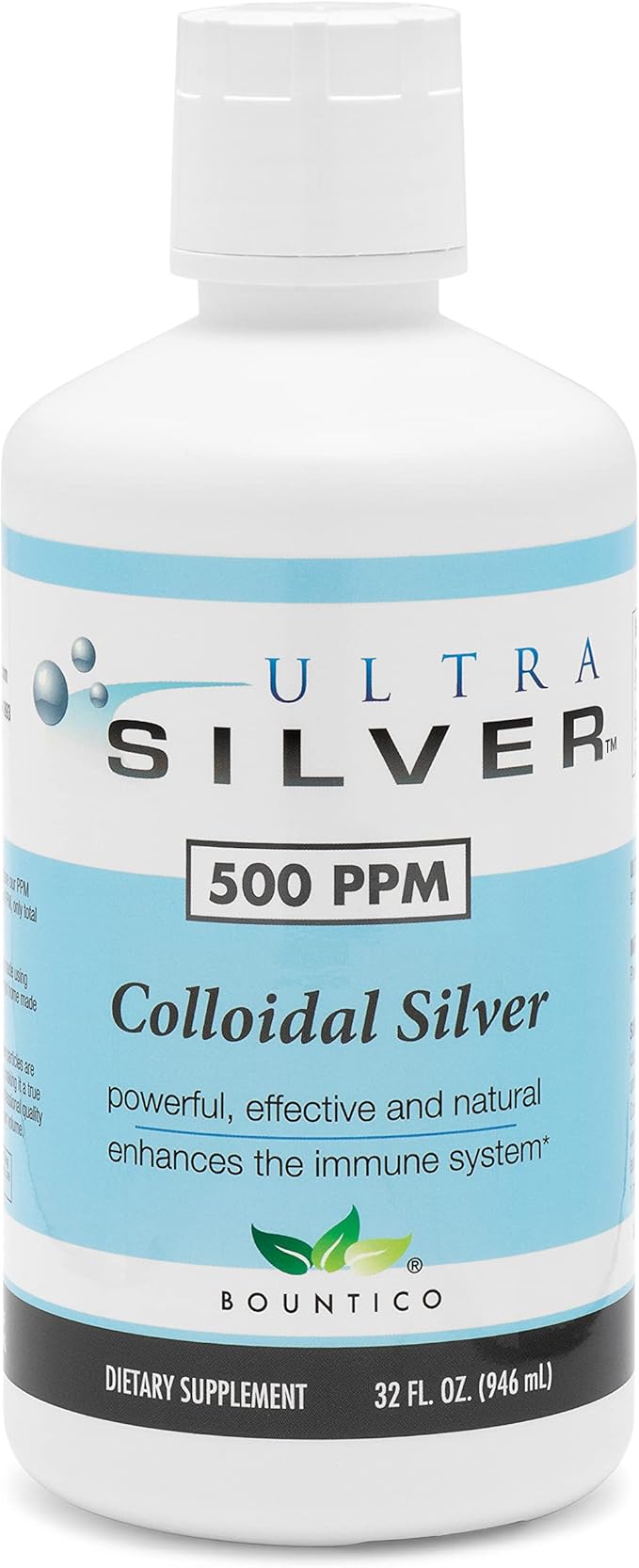 Ultra Silver® Colloidal Silver | 500 PPM, 32 Oz (946mL) | Mineral Supplement | True Colloidal Silver - 4 oz Dropper Bottle (Empty) Included for Dispensing!
