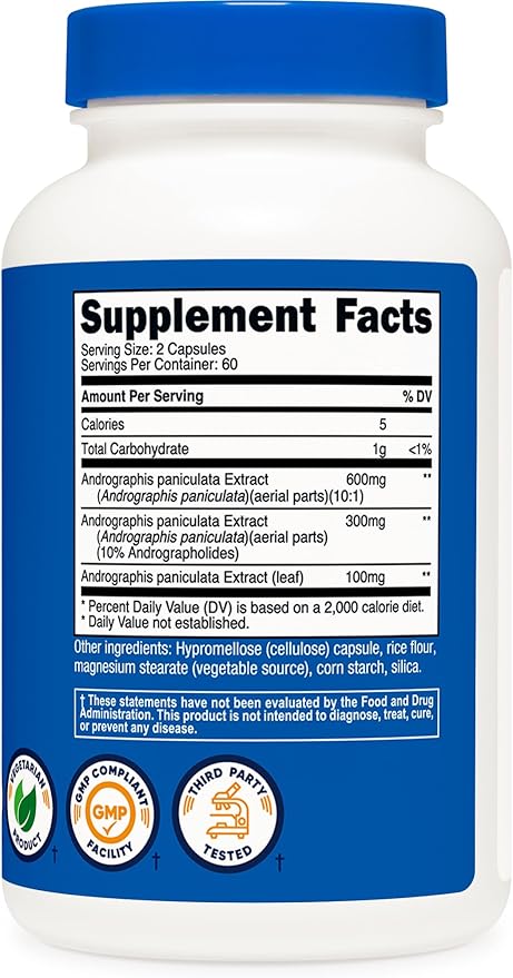 Nutricost Andrographis Extract Capsules (1000mg) (120 Capsules) - Health and Wellness Vegetarian Supplement, 60 Servings
