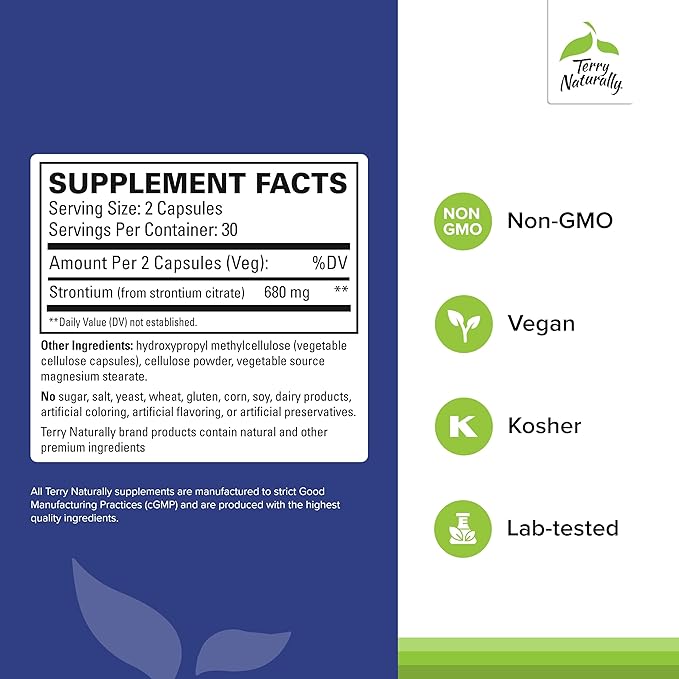 Terry Naturally Strontium - Bone Health & Strength Support Supplement - Supplement with Vegan Capsules - with Strontium Citrate for Superior Absorption - 60 Capsules (Pack of 2)