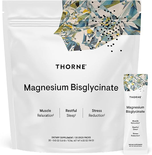 THORNE - Magnesium Bisglycinate - Powdered Magnesium Formula - Support Restful Sleep, Muscle Relaxation, Heart Health, and Metabolism* - NSF Certified for Sport - 30 Servings - 0.13 Oz per Stick Pack
