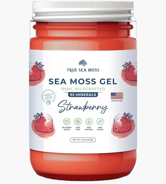 TrueSeaMoss Sea Moss Gel – Made in USA – Wildcrafted Seamoss, Fresh Fruits & Sea Vegetables – Strawberry, Pack of 1 (Labels may Vary)